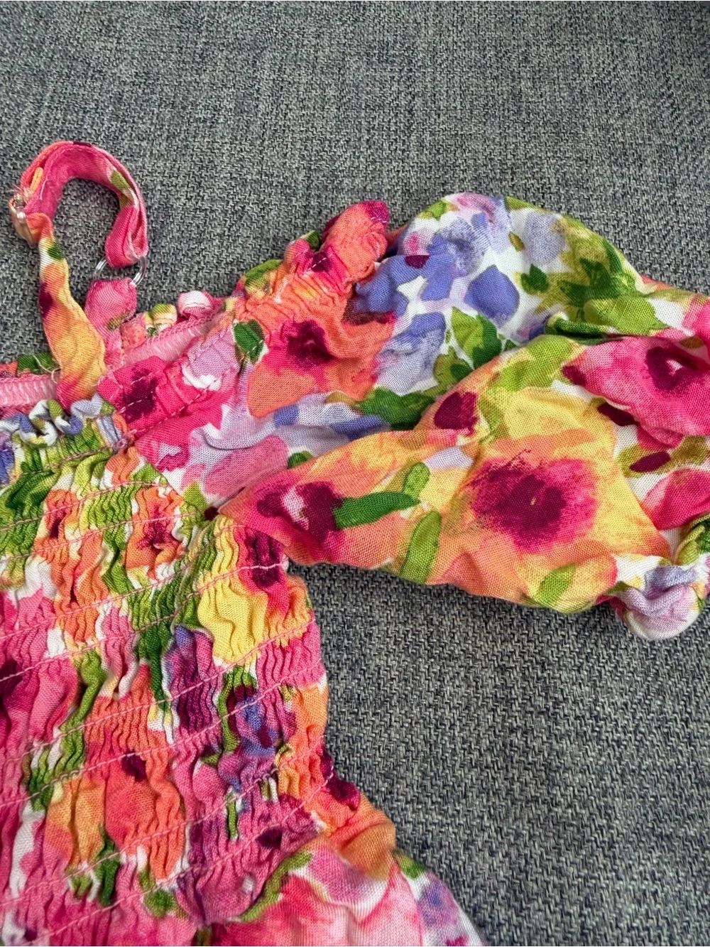 The Children's Place Pink Floral Smocked Casual Dress size 2T cold shoulder GUC - Picture 4 of 10